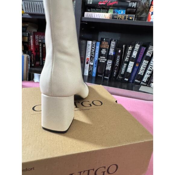 NIB Coutgo Womens Ankle Boots Chunky Block Heel Two Tone Round Toe Side Zipper 8 - Picture 6 of 9